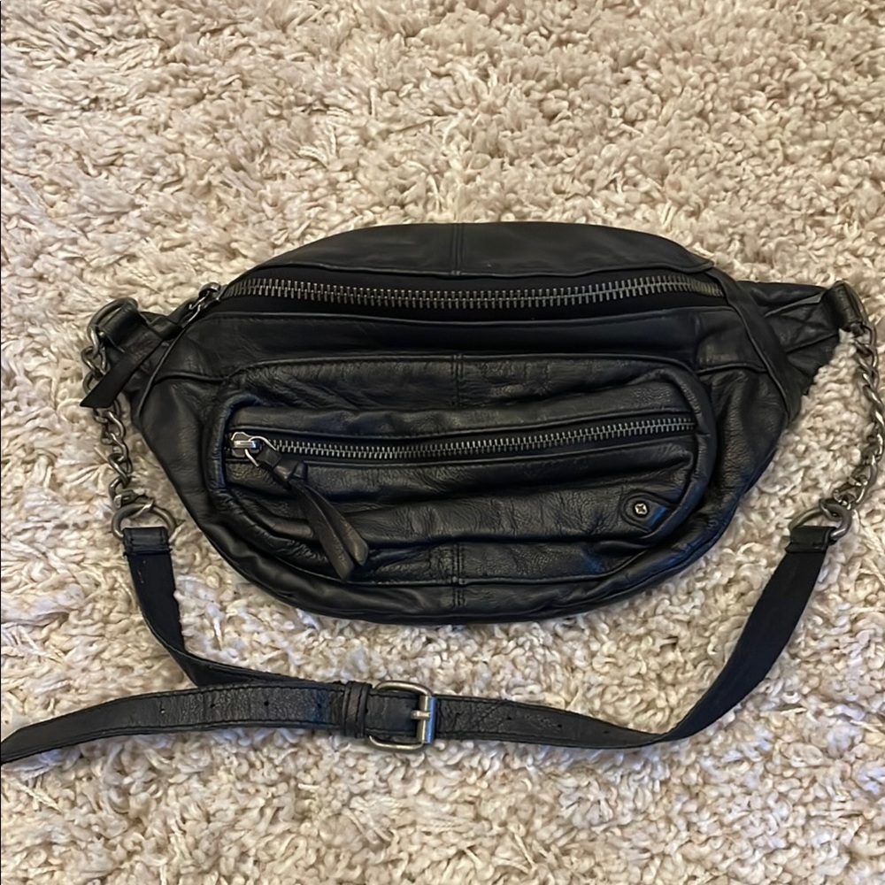 Black goat Leather Free people women fanny pack